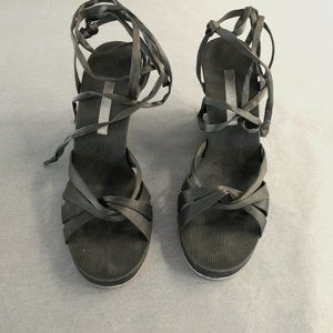 Rebecca Taylor Chocolate Wedge Sandals with silk ankle wraps size 10